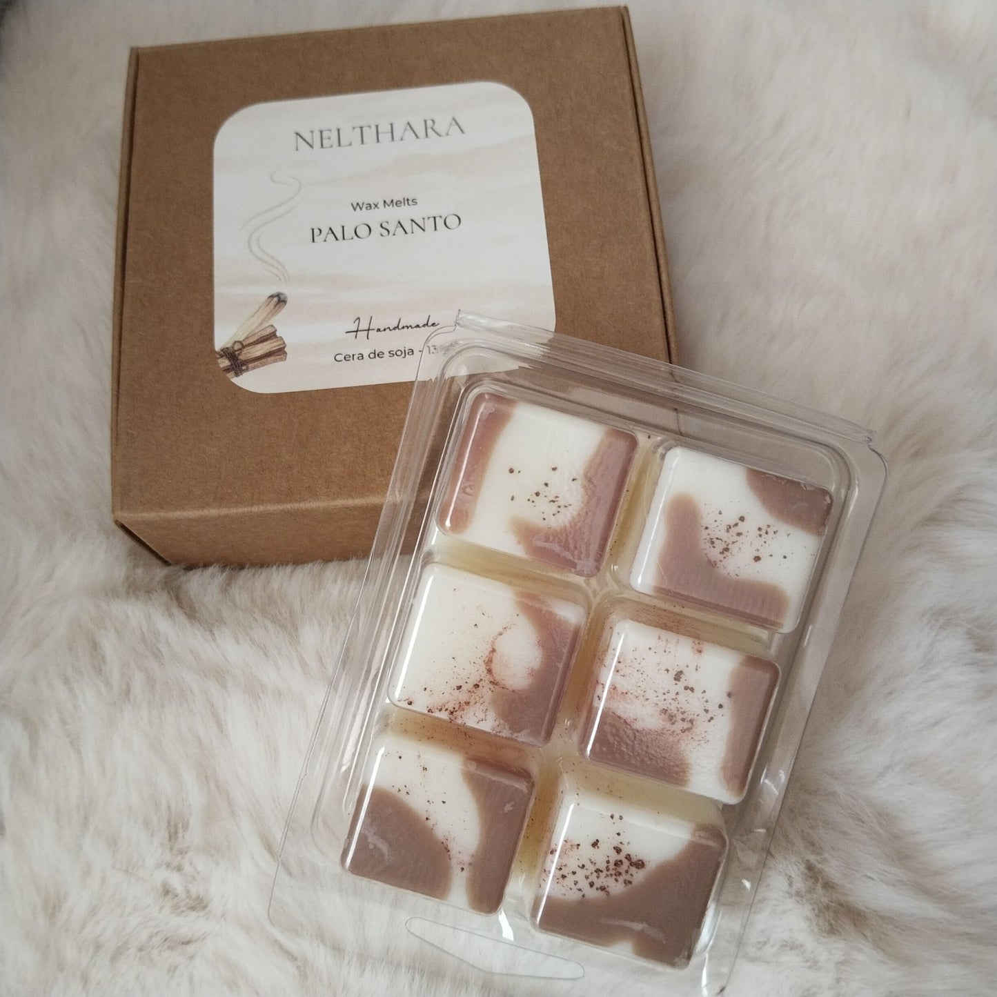 Wax melts soja Palo Santo sagrado artesanal Nelthara