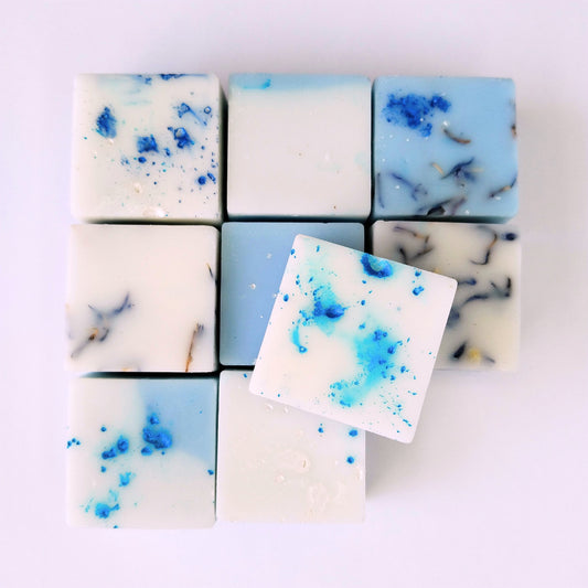 Bombones de cera aromática para quemador, hechos a mano con cera de soja natural y fragancia fresca de agua de mar, sin parafinas ni tóxicos.