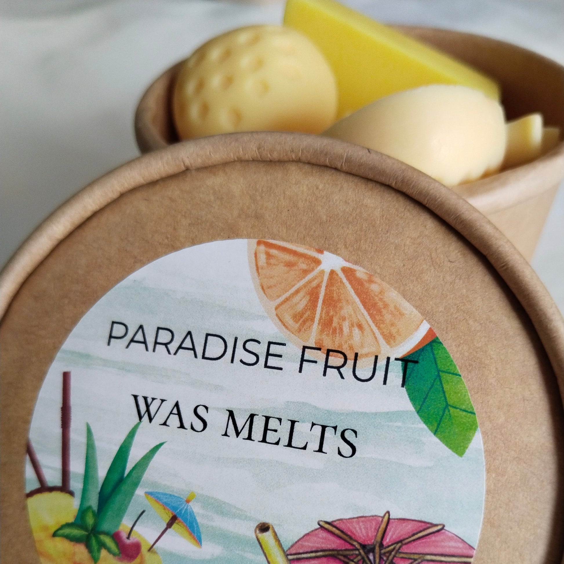wax melts de cera de soja natural, con aroma a frutas tropicales
