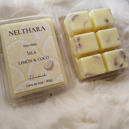 Wax melts Isla Limón Coco cera soja tropical artesanal Nelthara