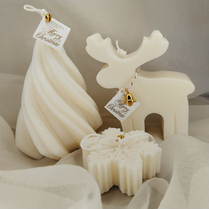 Pack Navideño, velas de soja, árbol de navidad, reno y copo de nieve. Pack ideal regalo estas navidades. Regalos especiales navidad. Decoración navideña.