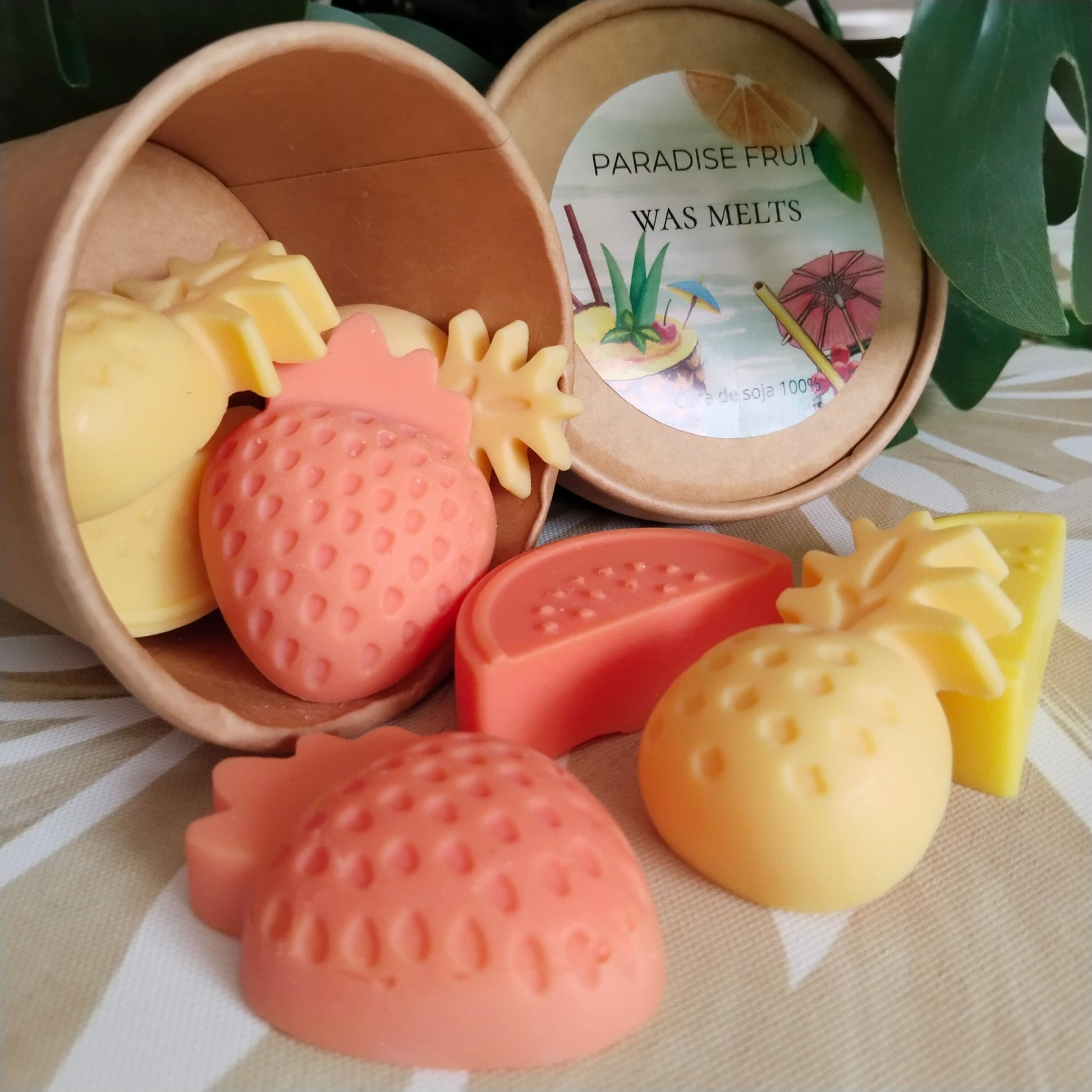 cera aromática de soja vegetal y aroma de piña y frutas exoticas