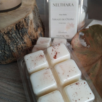 Wax melts de soja con aroma a dulce calabaza y canela. aromas para el hogar. ideal para regalar. vegano.