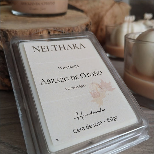 Wax melts de soja con aroma Pumpkin Spice en formato clamshell.